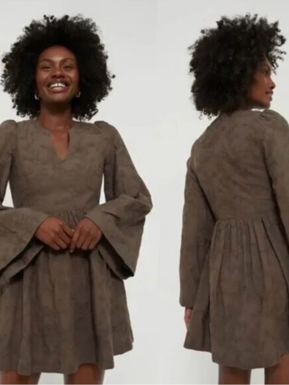 Hyacinth House Long-Sleeve Brown Textured Babydoll Dress